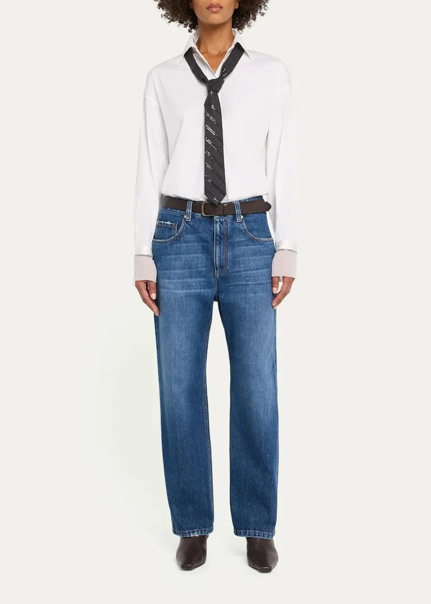 Brunello Cucinelli Monili Sheer-Cuff Cotton Button-Down Shirt | Thumbnail 2