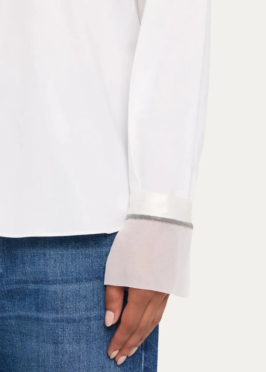 Brunello Cucinelli Monili Sheer-Cuff Cotton Button-Down Shirt | Thumbnail 5