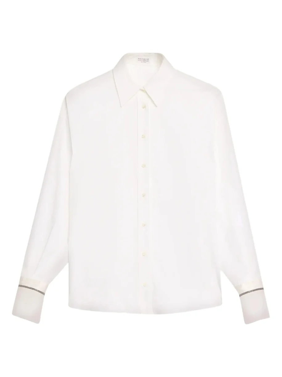 Monili Sheer-Cuff Cotton Button-Down Shirt Monili Sheer-Cuff Cotton Button-Down Shirt