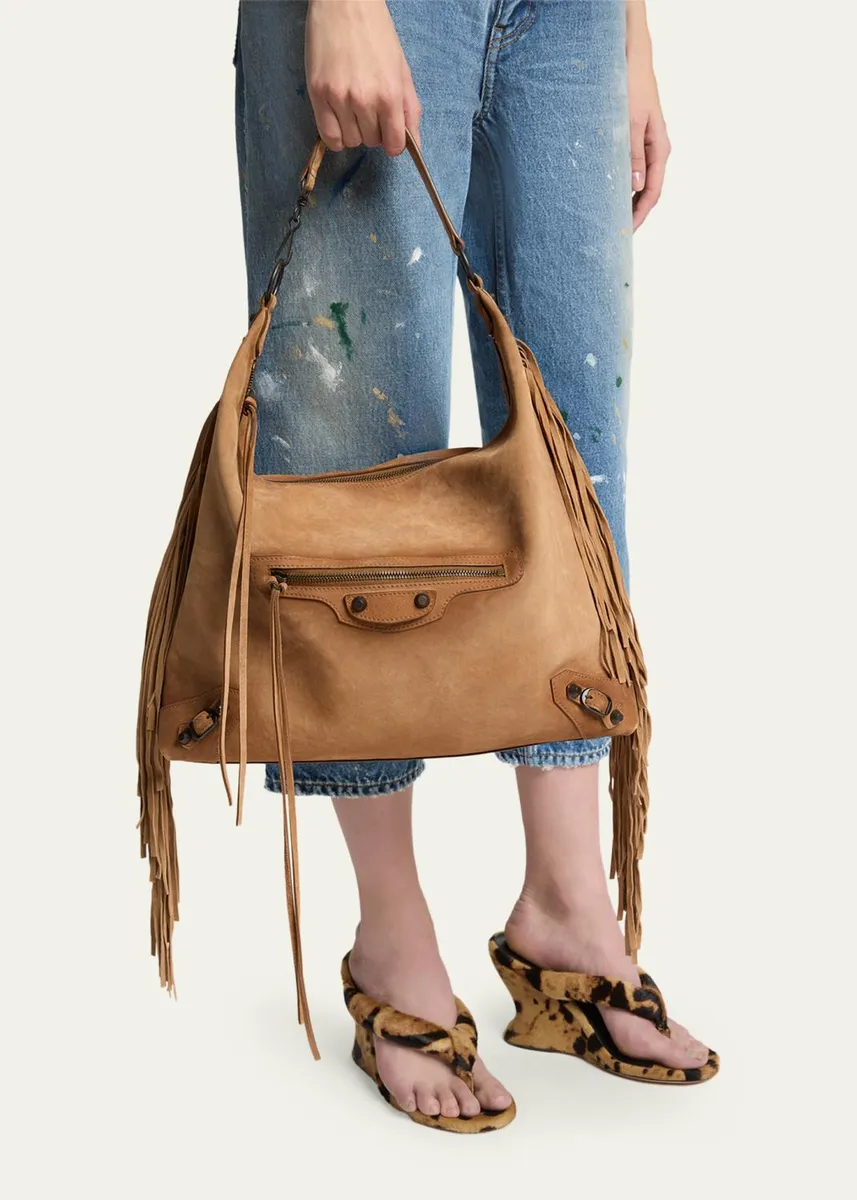 Balenciaga Le City Medium Fringed Suede Hobo Bag | Thumbnail 2