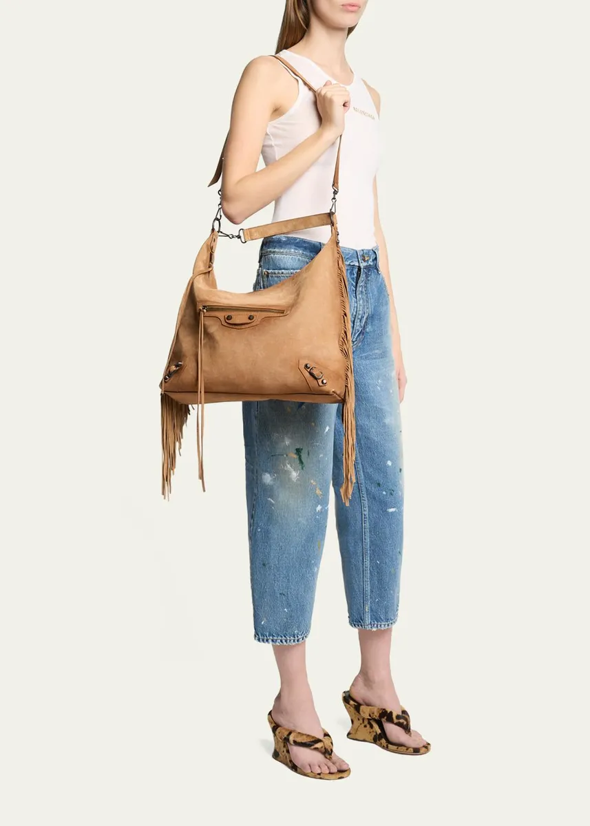 Balenciaga Le City Medium Fringed Suede Hobo Bag | Thumbnail 5