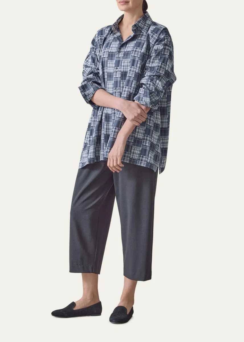 Eskandar A-Line Patchwork Plaid Cotton Shirt | Thumbnail 2