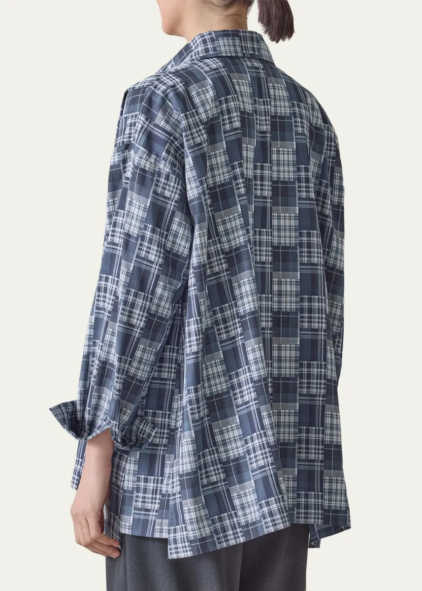 Eskandar A-Line Patchwork Plaid Cotton Shirt | Thumbnail 3