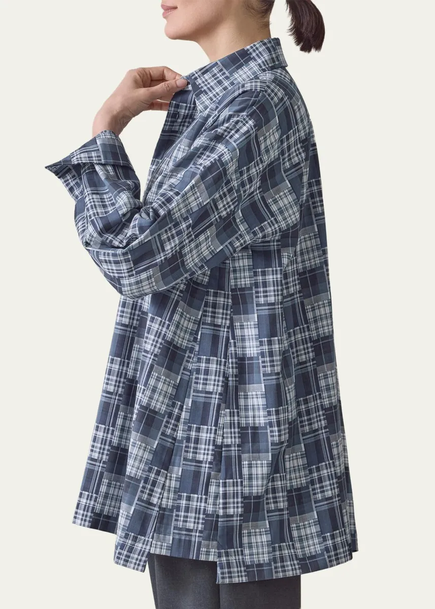 Eskandar A-Line Patchwork Plaid Cotton Shirt | Thumbnail 4