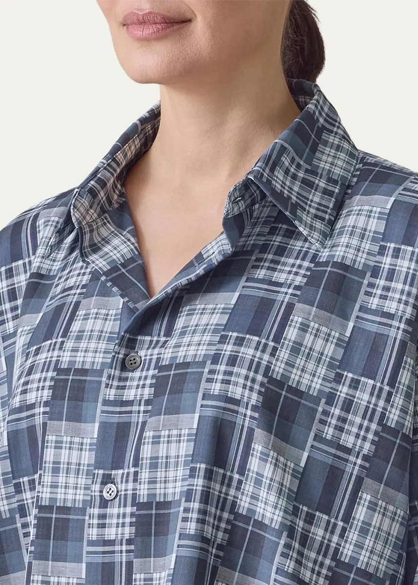 Eskandar A-Line Patchwork Plaid Cotton Shirt | Thumbnail 5