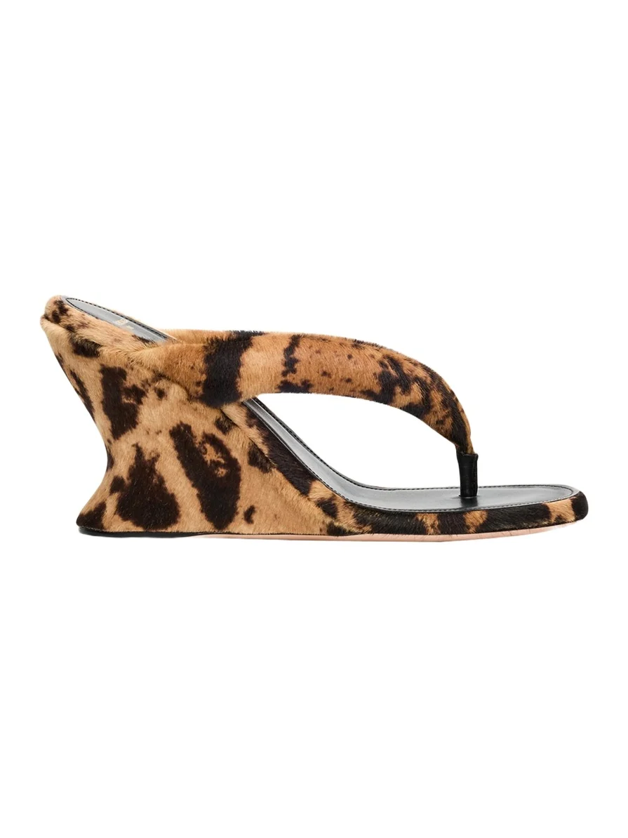 Balenciaga 90mm Gaeta Calf Hair Wedge Thong Sandals