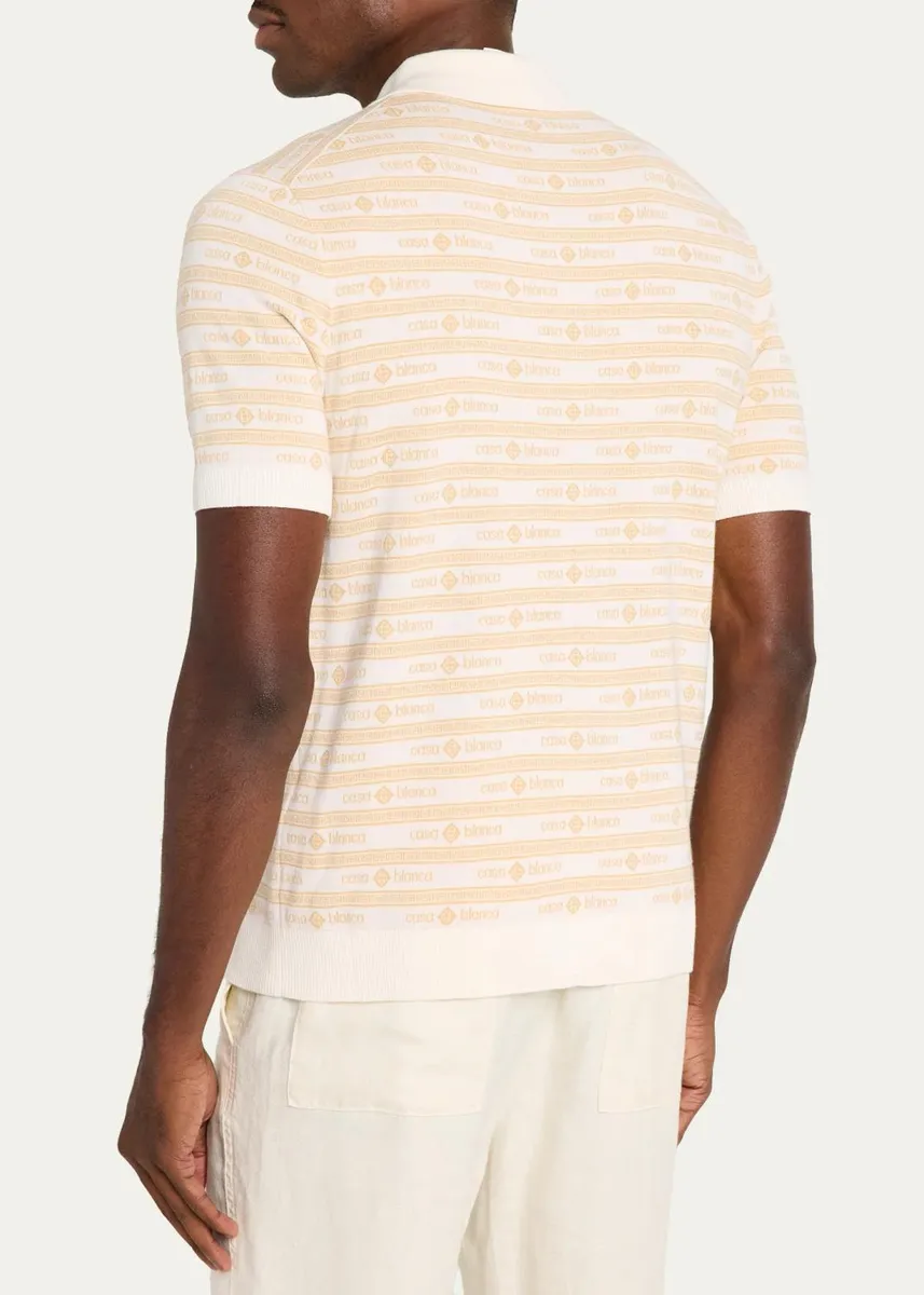 Casablanca Men's Wool Monogram Stripe Knit Polo Shirt | Thumbnail 3 Casablanca Men's Wool Monogram Stripe Knit Polo Shirt | Thumbnail 3