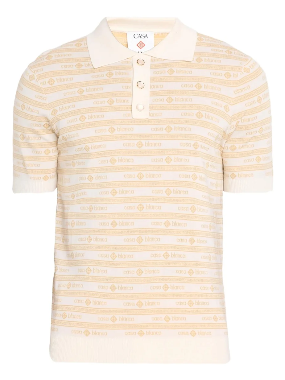 Casablanca Men's Wool Monogram Stripe Knit Polo Shirt