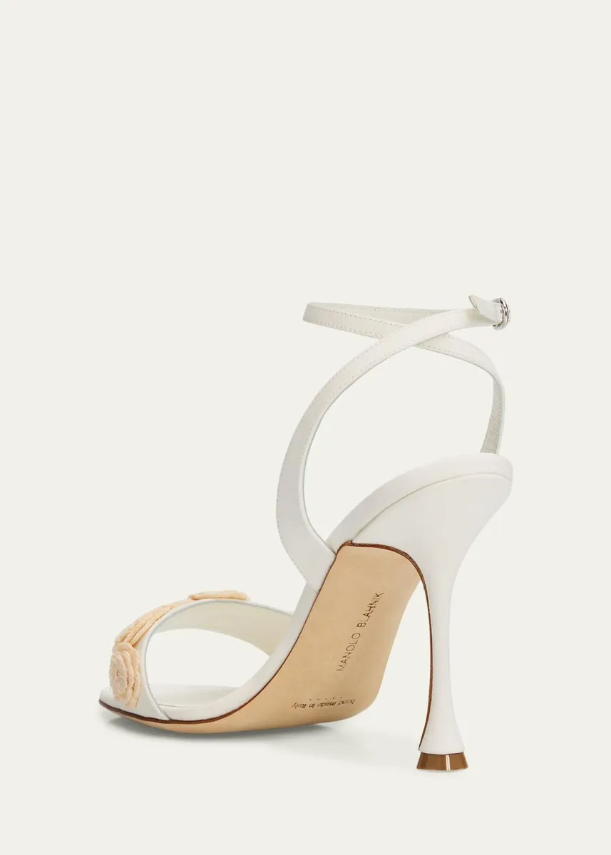 Manolo Blahnik 105mm Raosnu Crochet Flower Ankle-Strap Sandals | Thumbnail 2