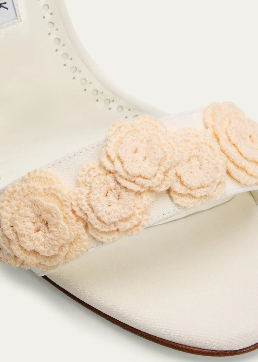 Manolo Blahnik 105mm Raosnu Crochet Flower Ankle-Strap Sandals | Thumbnail 3