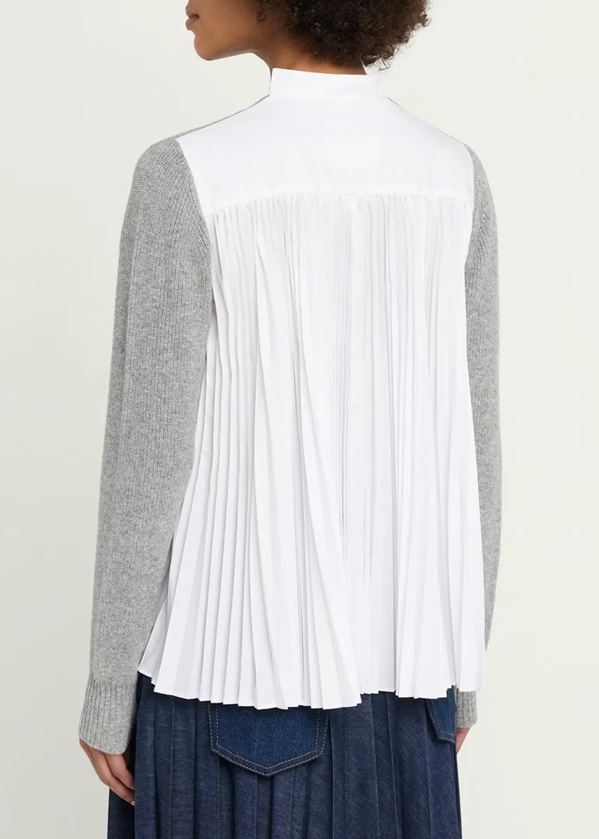 Sacai Wool Knit And Cotton Poplin V-Neck Cardigan | Thumbnail 3