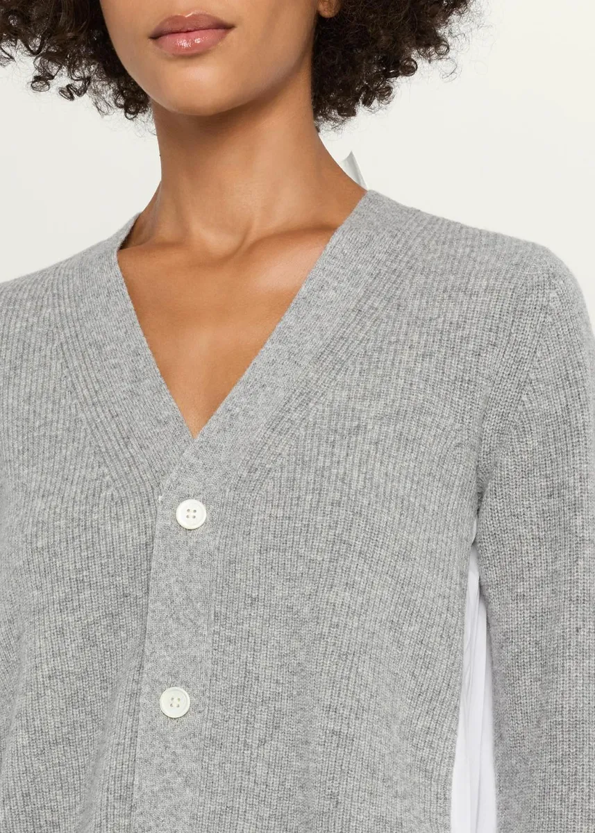 Sacai Wool Knit And Cotton Poplin V-Neck Cardigan | Thumbnail 5