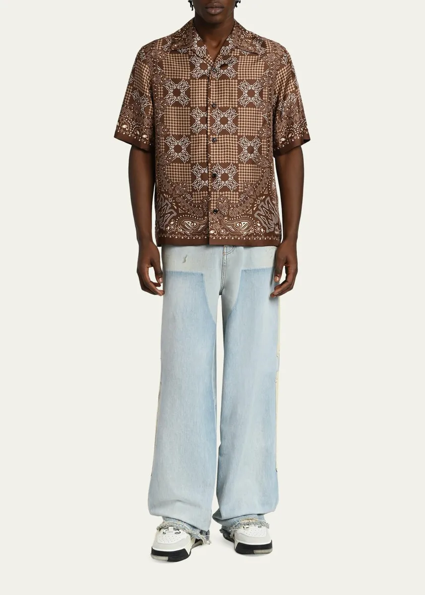 AMIRI Men's Silk MA Quad Paisley Short-Sleeve Shirt | Thumbnail 2 AMIRI Men's Silk MA Quad Paisley Short-Sleeve Shirt | Thumbnail 2