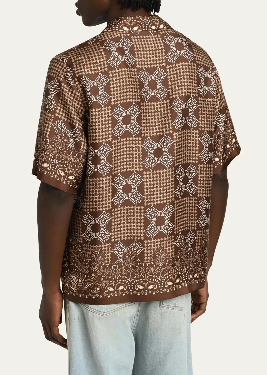 AMIRI Men's Silk MA Quad Paisley Short-Sleeve Shirt | Thumbnail 3 AMIRI Men's Silk MA Quad Paisley Short-Sleeve Shirt | Thumbnail 3