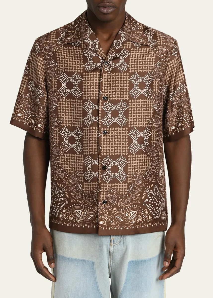 AMIRI Men's Silk MA Quad Paisley Short-Sleeve Shirt | Thumbnail 4 AMIRI Men's Silk MA Quad Paisley Short-Sleeve Shirt | Thumbnail 4