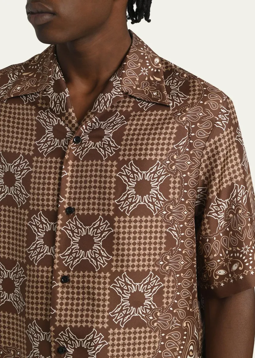 AMIRI Men's Silk MA Quad Paisley Short-Sleeve Shirt | Thumbnail 5 AMIRI Men's Silk MA Quad Paisley Short-Sleeve Shirt | Thumbnail 5