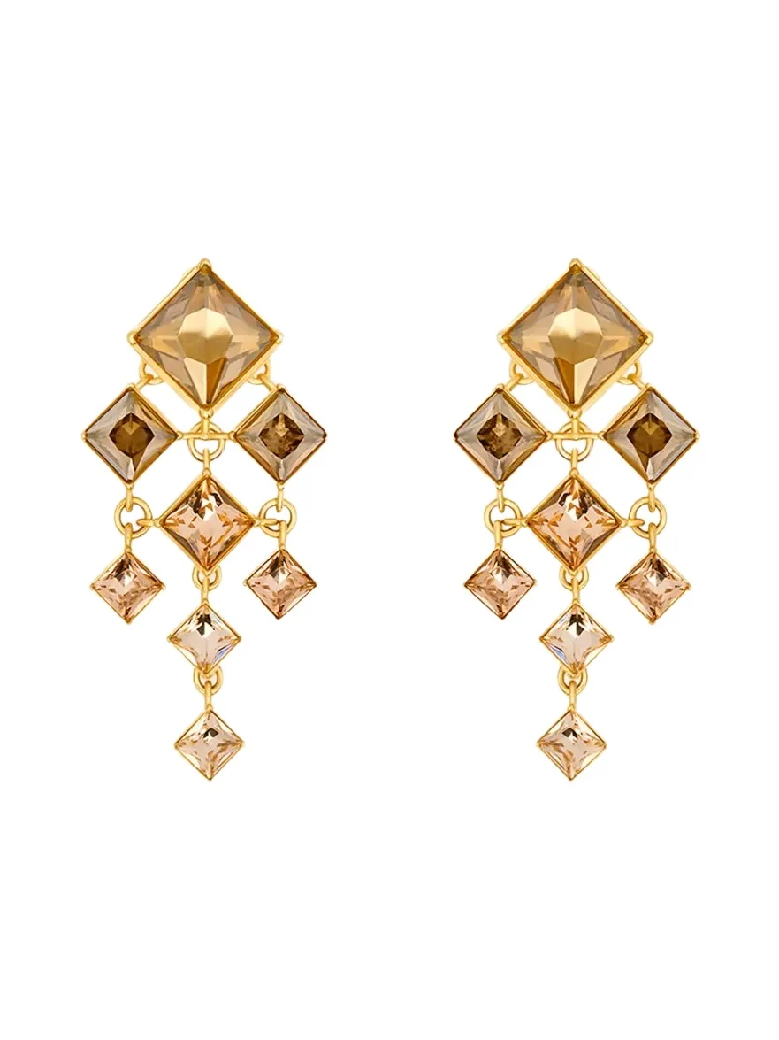 Oscar de la Renta Square-Cut Rhinestone Chandelier Clip-On Earrings