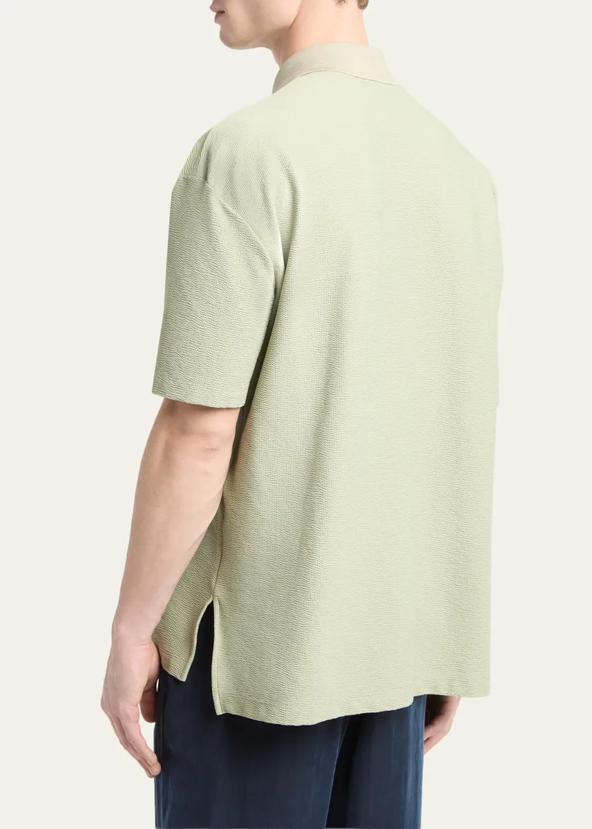 Giorgio Armani Men's Seersucker Relaxed-Fit Polo Shirt | Thumbnail 3 Giorgio Armani Men's Seersucker Relaxed-Fit Polo Shirt | Thumbnail 3