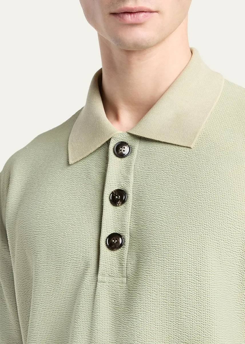 Giorgio Armani Men's Seersucker Relaxed-Fit Polo Shirt | Thumbnail 5 Giorgio Armani Men's Seersucker Relaxed-Fit Polo Shirt | Thumbnail 5