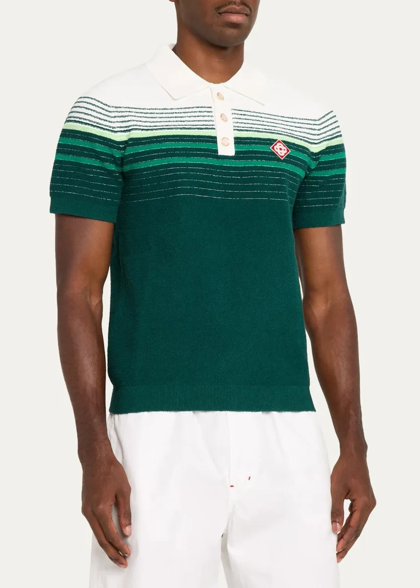 Casablanca Men's Cotton Blend Stripe Knit Polo Shirt | Thumbnail 4 Casablanca Men's Cotton Blend Stripe Knit Polo Shirt | Thumbnail 4