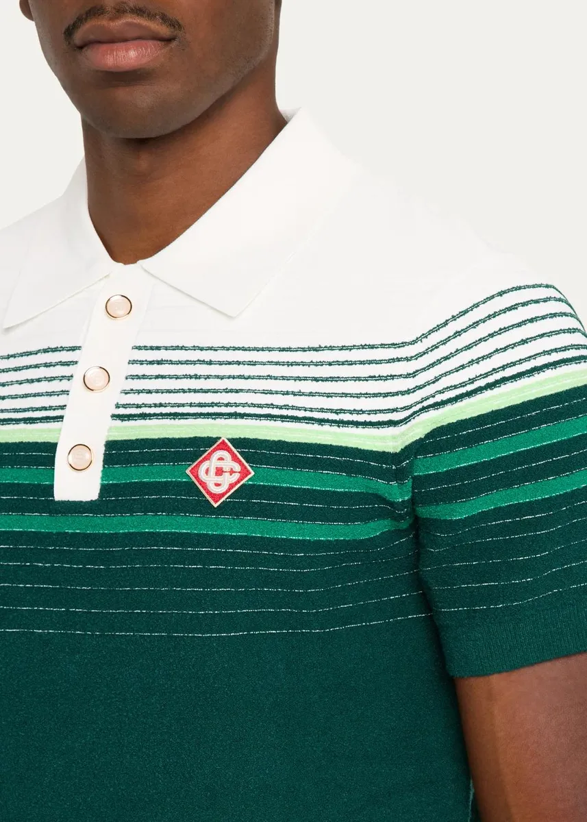 Casablanca Men's Cotton Blend Stripe Knit Polo Shirt | Thumbnail 5 Casablanca Men's Cotton Blend Stripe Knit Polo Shirt | Thumbnail 5
