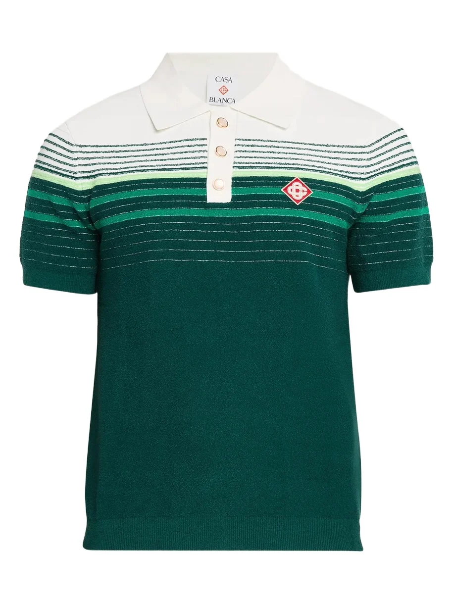 Casablanca Men's Cotton Blend Stripe Knit Polo Shirt