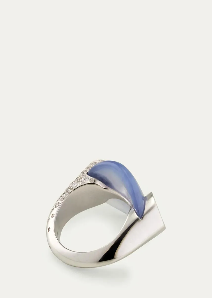 TABAYER 18K White Gold Diamond and Chalcedony Ring | Thumbnail 4