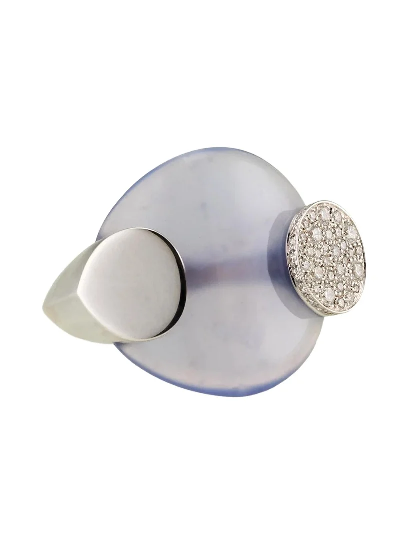 TABAYER 18K White Gold Diamond and Chalcedony Ring