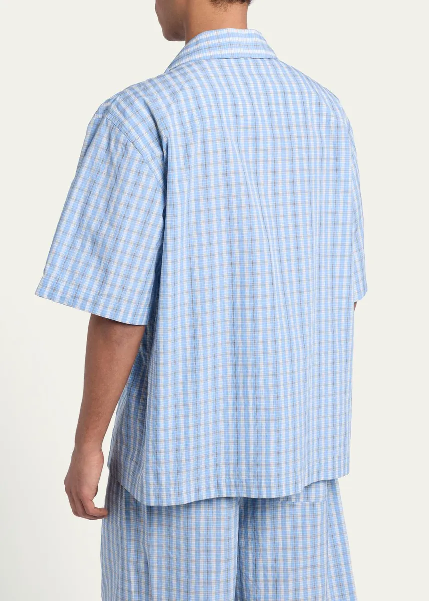 Bottega Veneta Men's Cotton and Silk Textured Plaid Short-Sleeve Shirt | Thumbnail 3