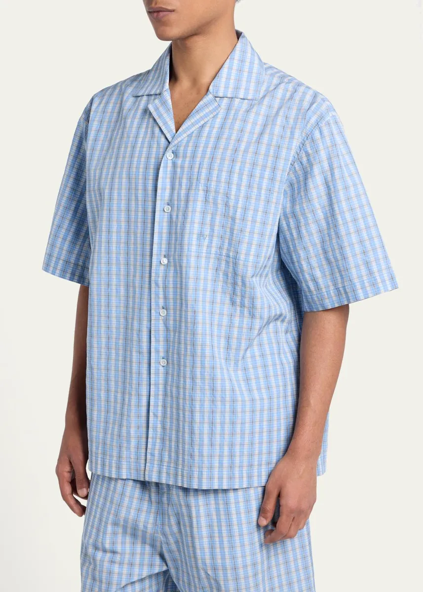 Bottega Veneta Men's Cotton and Silk Textured Plaid Short-Sleeve Shirt | Thumbnail 4