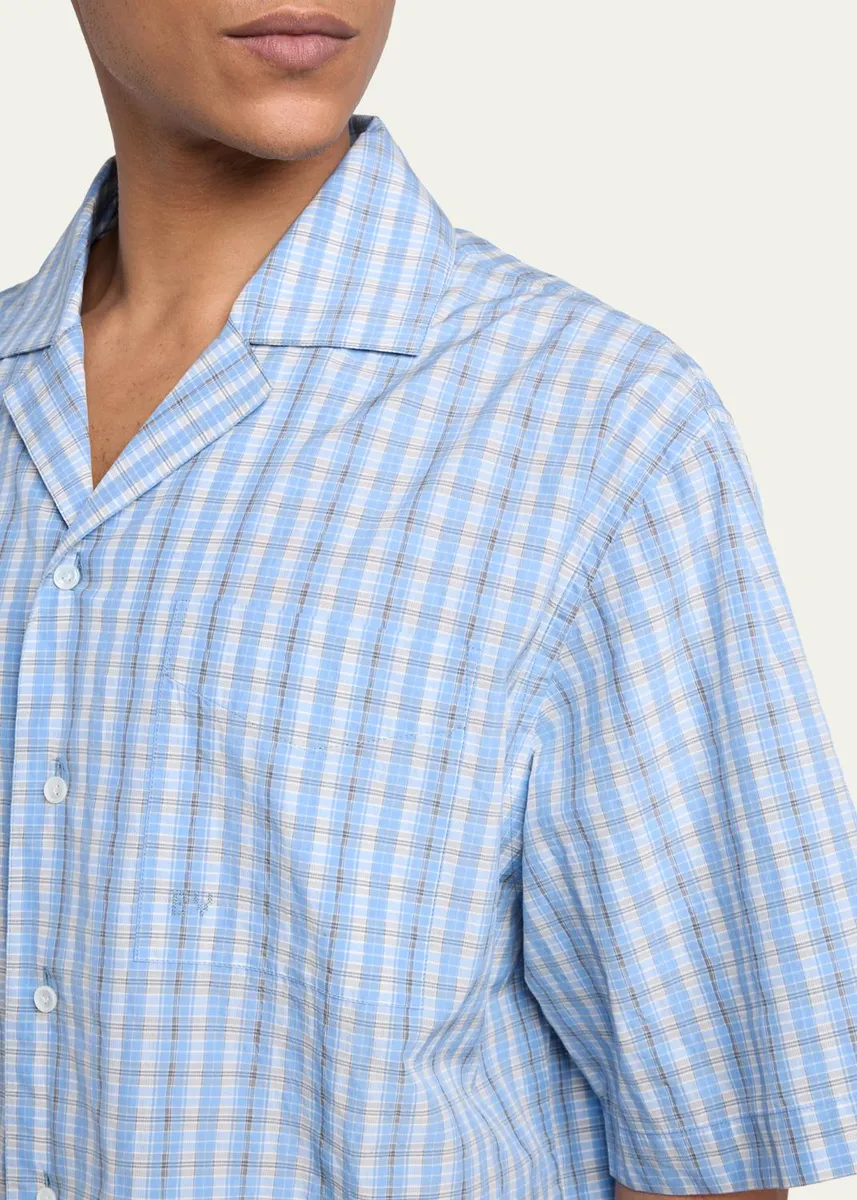 Bottega Veneta Men's Cotton and Silk Textured Plaid Short-Sleeve Shirt | Thumbnail 5
