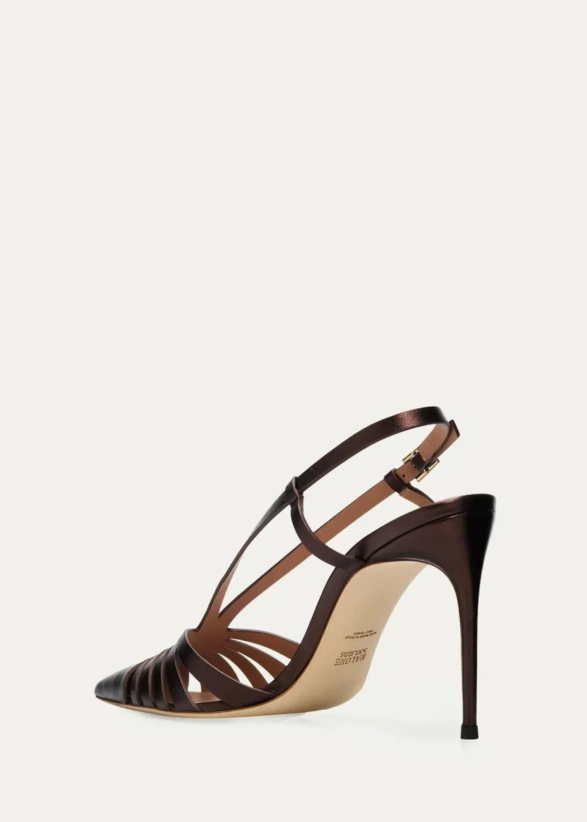 Malone Souliers 90mm Janette Metallic Leather Caged Slingback Pumps | Thumbnail 4