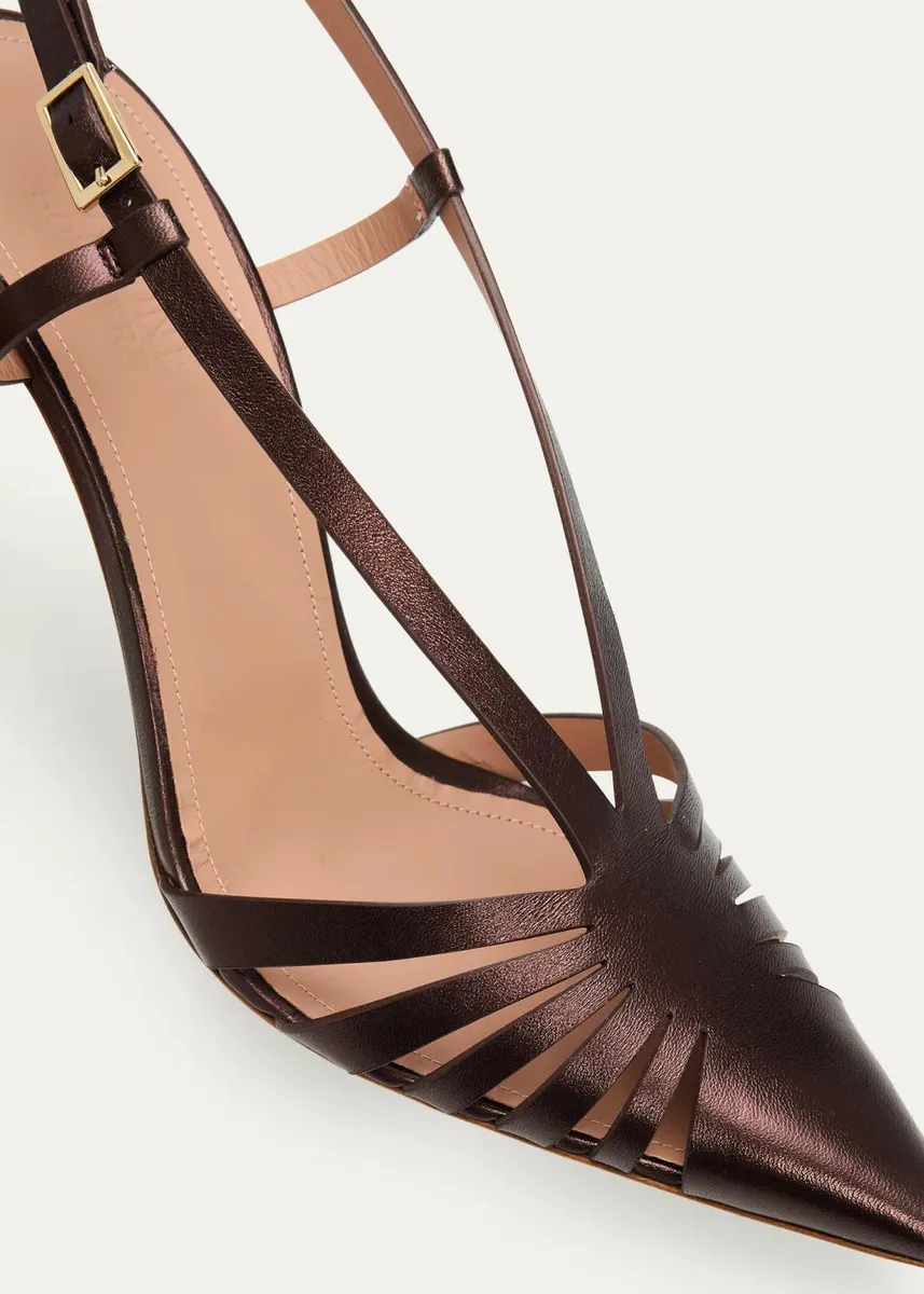 Malone Souliers 90mm Janette Metallic Leather Caged Slingback Pumps | Thumbnail 5