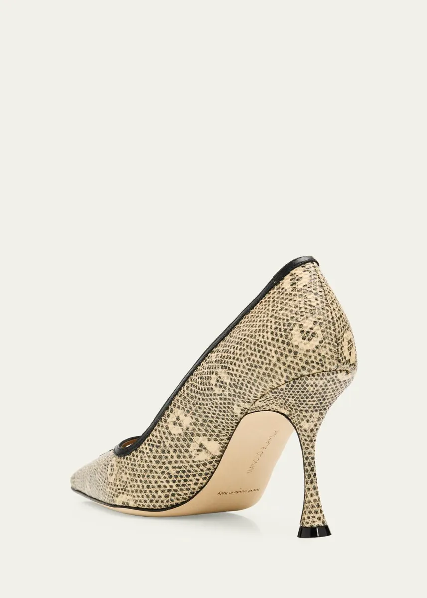 Manolo Blahnik 90mm Berry Snake-Embossed Leather Pumps | Thumbnail 2