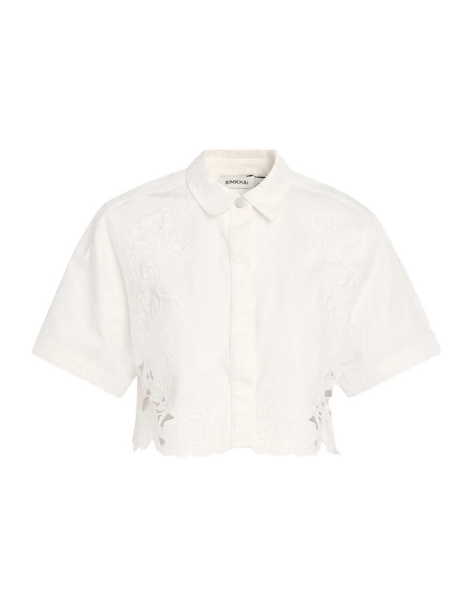Albaine Embroidered Denim Crop Top Albaine Embroidered Denim Crop Top