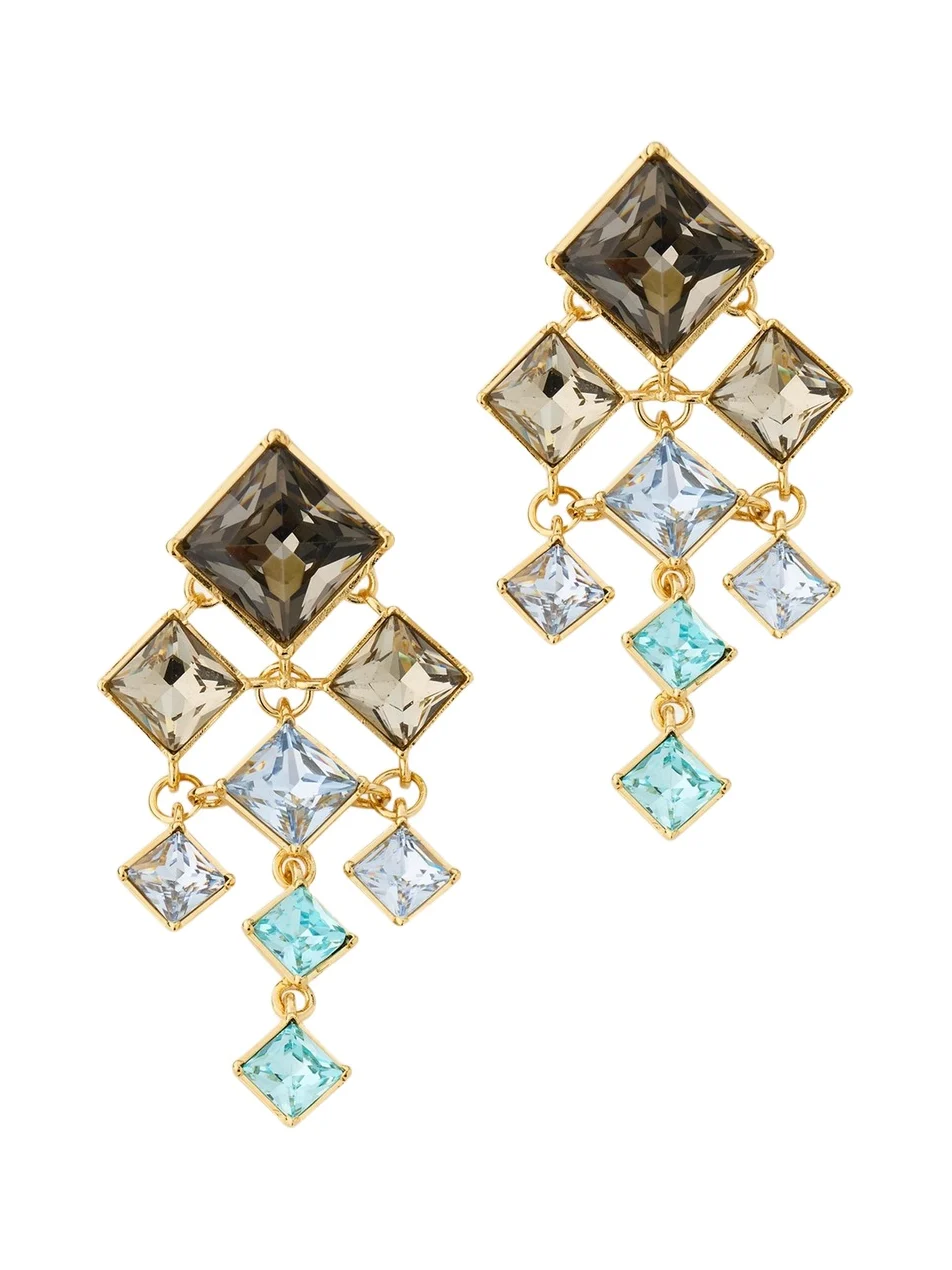 Oscar de la Renta Square-Cut Rhinestone Chandelier Clip-On Earrings