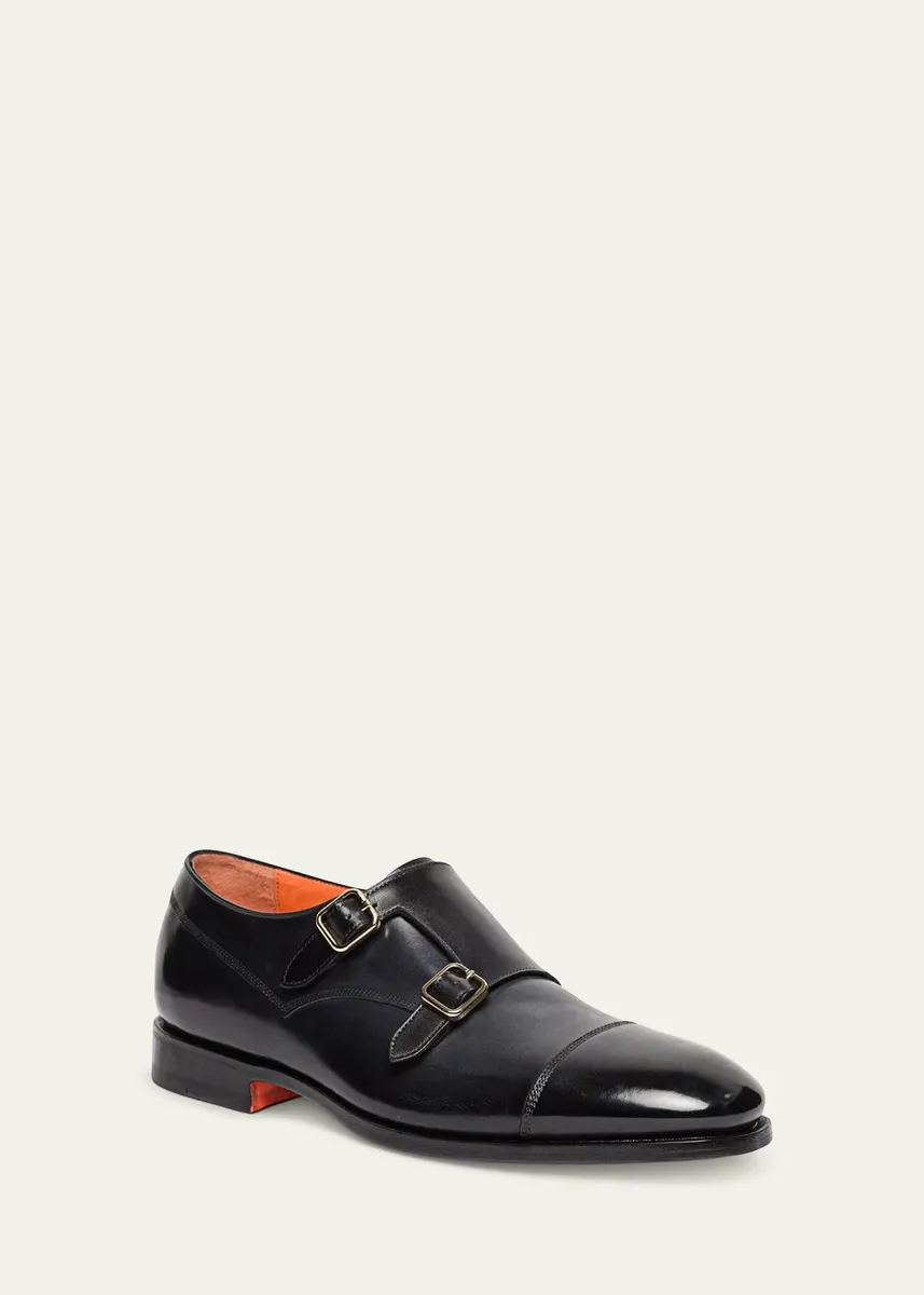 Santoni Men's Gentile Double-Monk Strap Leather Loafers | Thumbnail 2