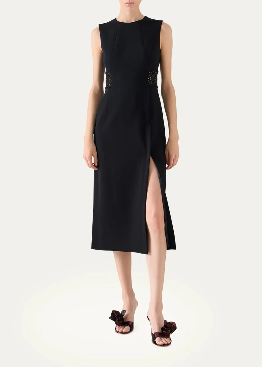 Akris Sleeveless Lace-Inset Wool Double-Face Midi Dress | Thumbnail 2 Akris Sleeveless Lace-Inset Wool Double-Face Midi Dress | Thumbnail 2