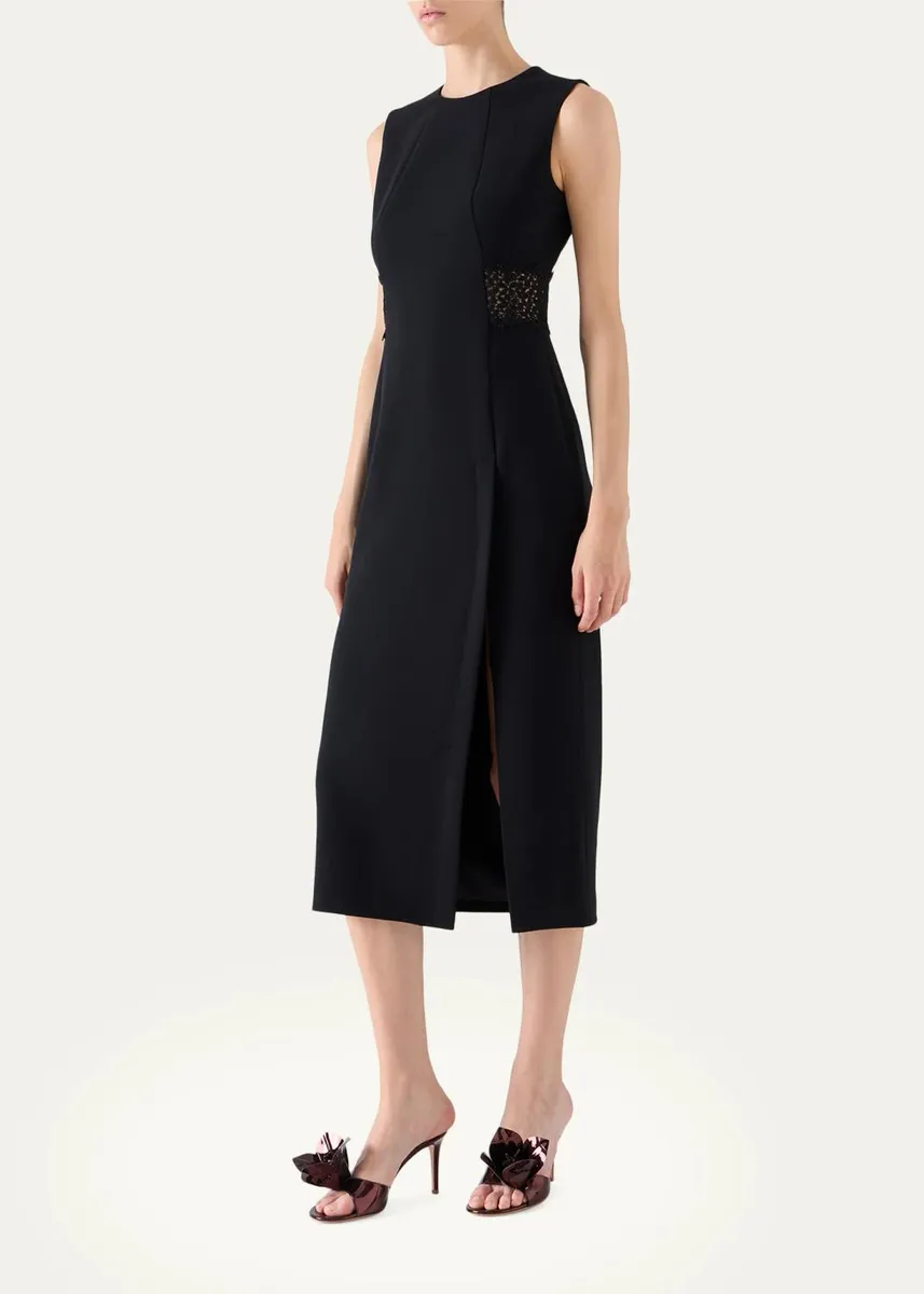 Akris Sleeveless Lace-Inset Wool Double-Face Midi Dress | Thumbnail 3 Akris Sleeveless Lace-Inset Wool Double-Face Midi Dress | Thumbnail 3