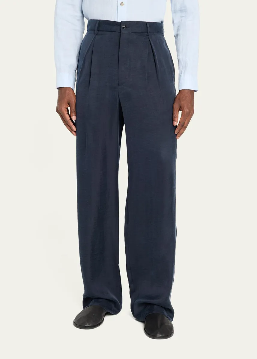 Giorgio Armani Men's Cotton and Lyocell Pleated Wide-Leg Trousers | Thumbnail 4