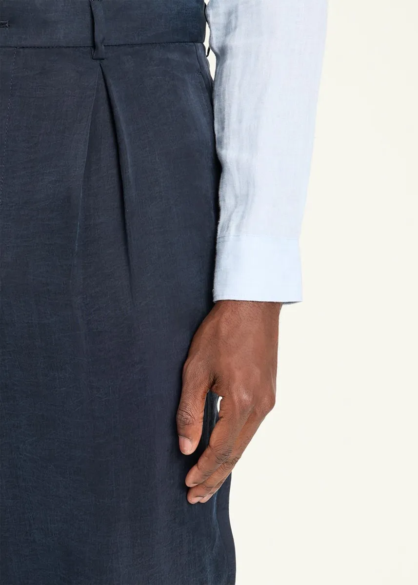 Giorgio Armani Men's Cotton and Lyocell Pleated Wide-Leg Trousers | Thumbnail 5