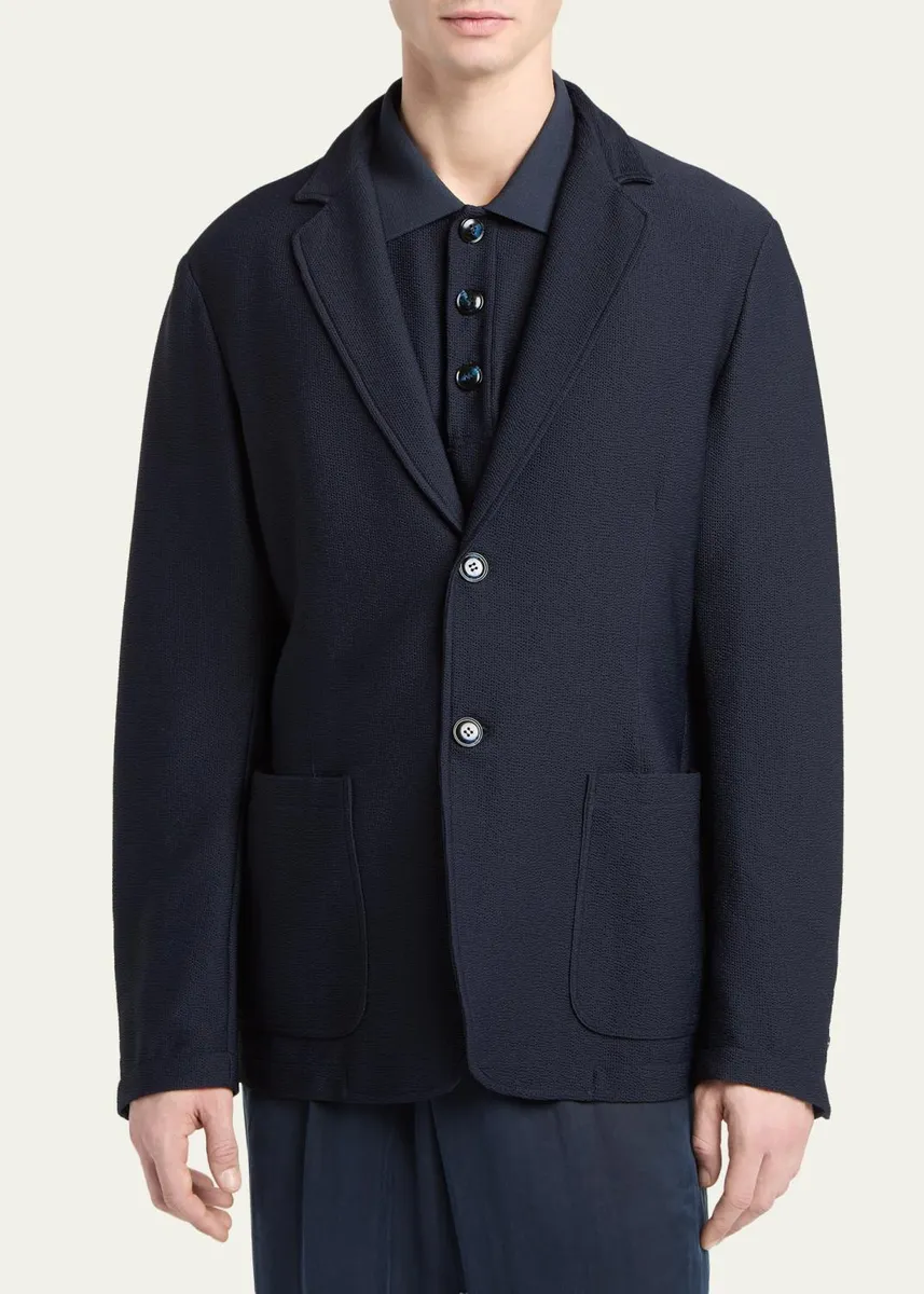 Giorgio Armani Men's Seersucker Patch-Pocket Blazer | Thumbnail 4 Giorgio Armani Men's Seersucker Patch-Pocket Blazer | Thumbnail 4
