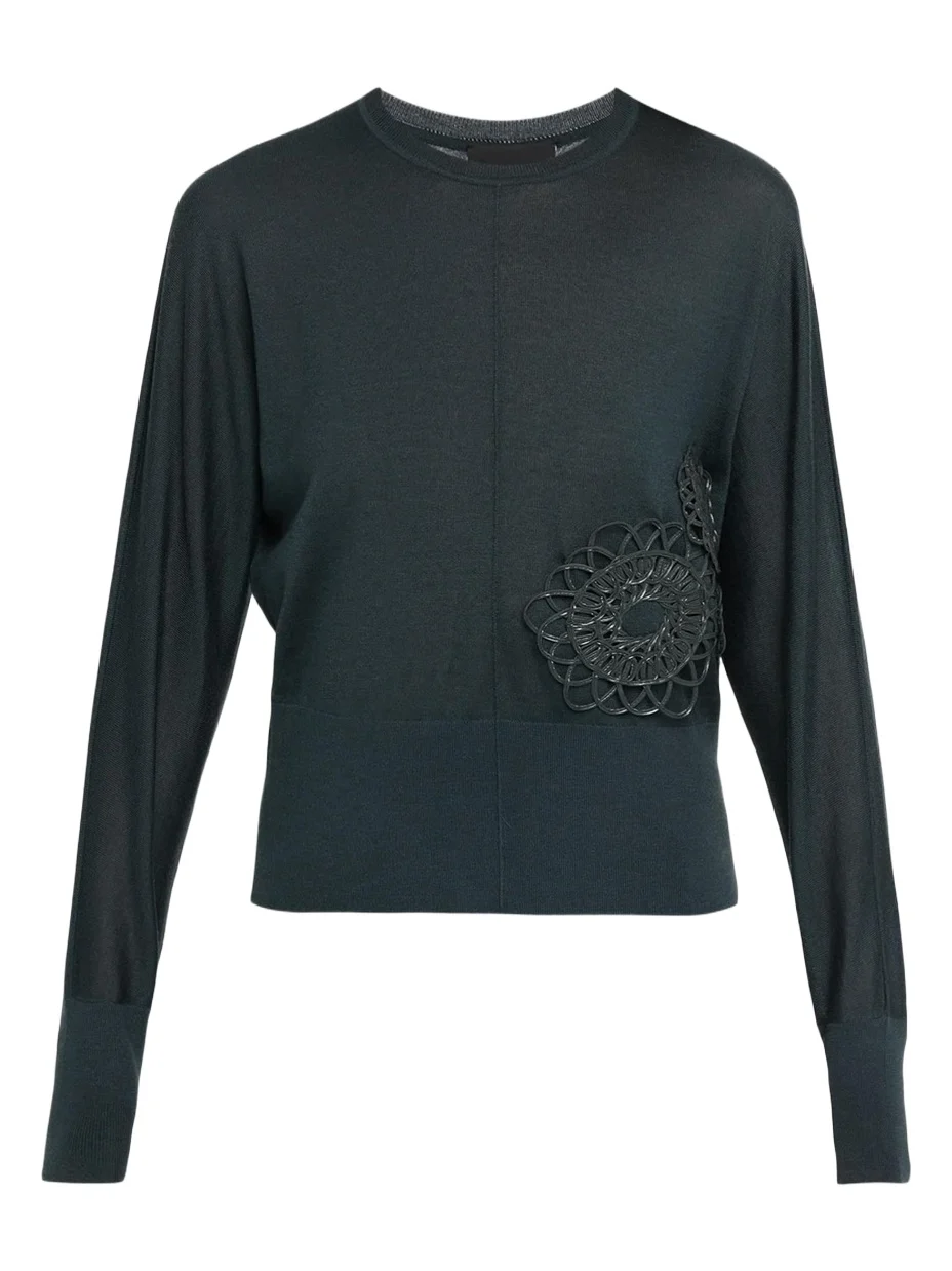 3D Woven Appliqué Cashmere-Silk Dolman-Sleeve Sweater
