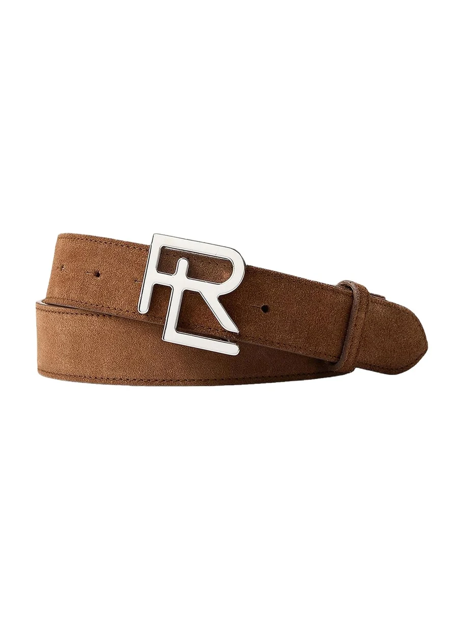 Ralph Lauren Purple Label Men's RL-Buckle Calf-Suede Belt
