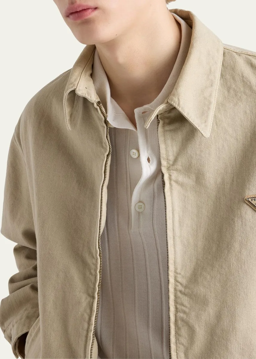 Prada Men's Denim Triangle Logo Full-Zip Jacket | Thumbnail 4