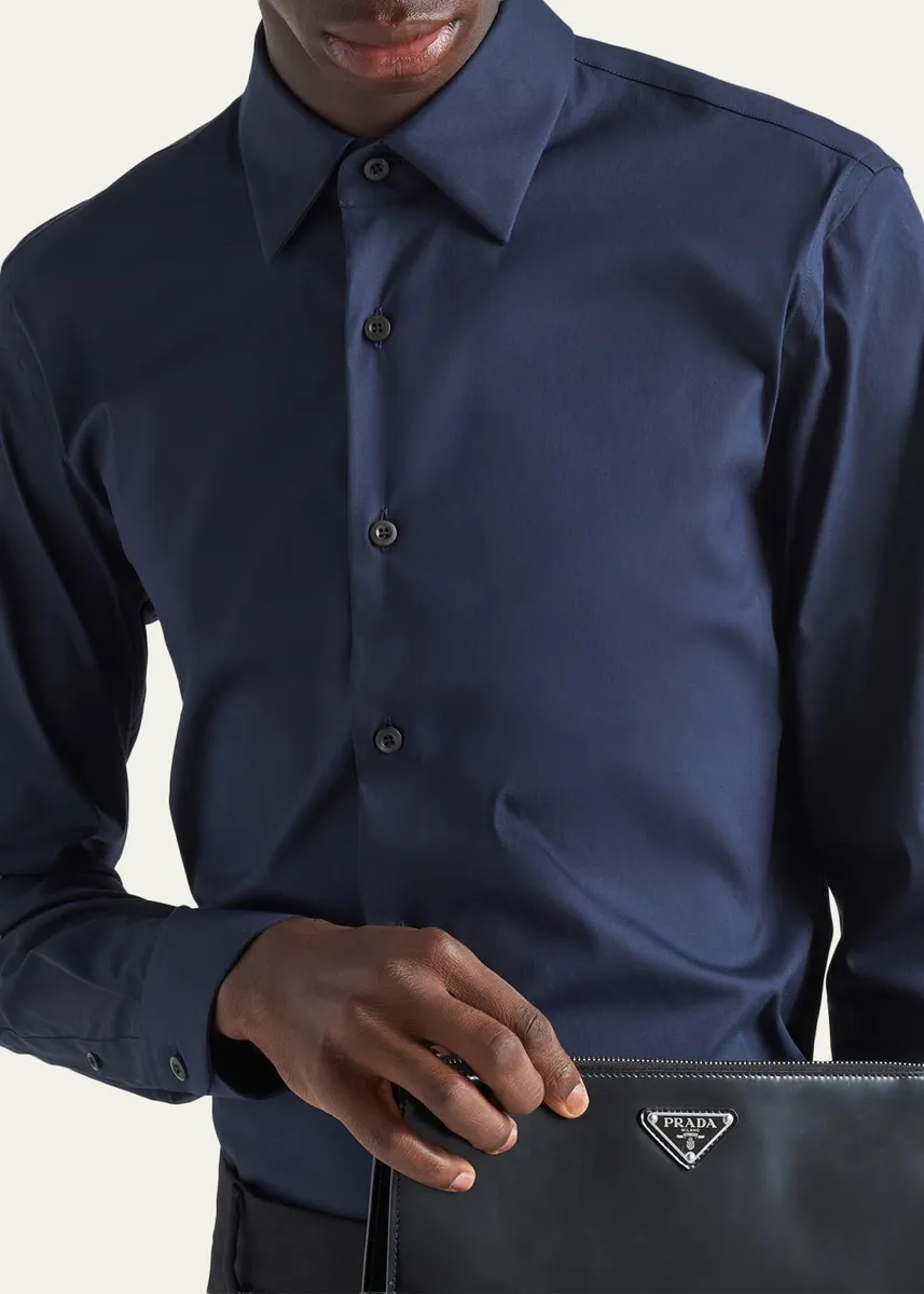 Prada Men's Poplin Stretch Sport Shirt | Thumbnail 5