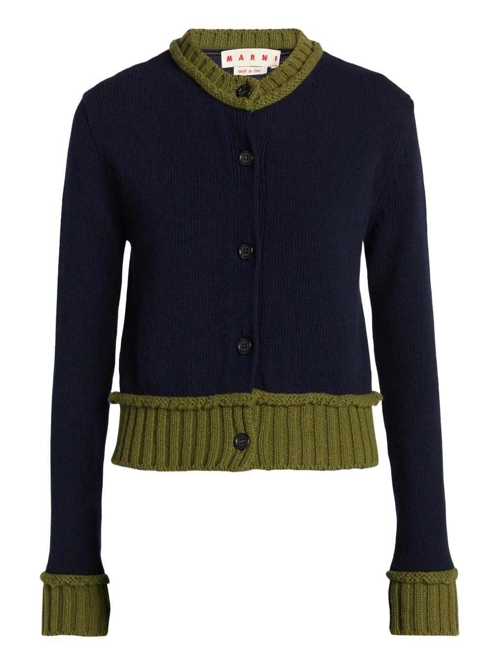 Wool-Blend Contrast-Trim Cardigan