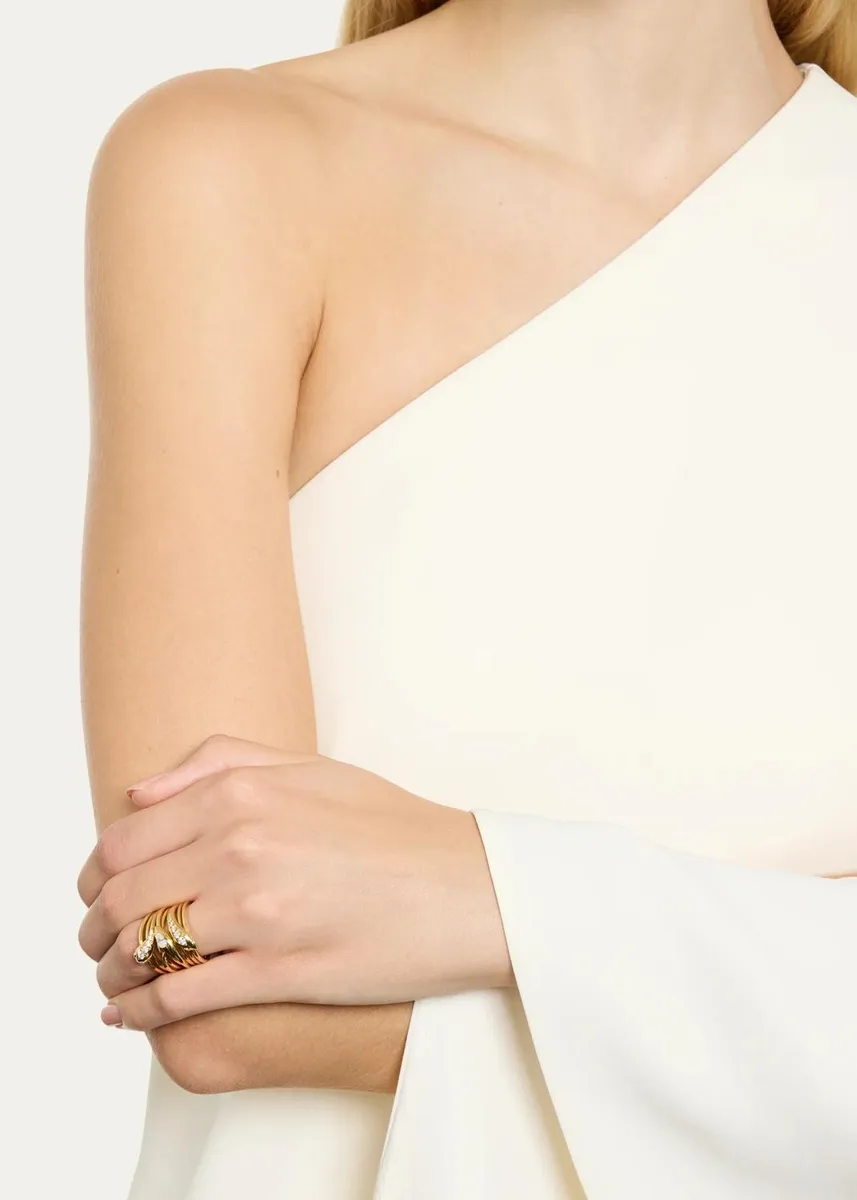 SIDNEY GARBER 18K Yellow Gold Serpentine Ring with Diamonds and Emeralds | Thumbnail 2