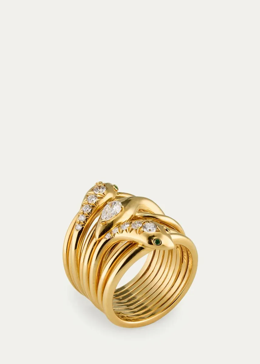 SIDNEY GARBER 18K Yellow Gold Serpentine Ring with Diamonds and Emeralds | Thumbnail 3