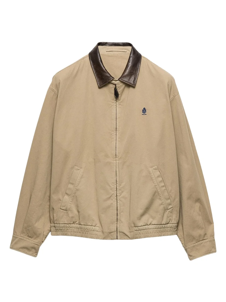 Prada Men's Old Gabardine Leather-Collar Full-Zip Jacket